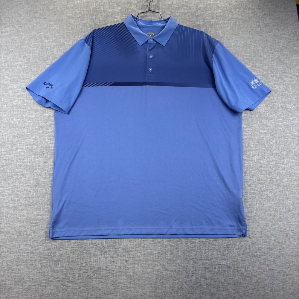 Callaway Mens XXL Blue Opti-Dri Golf Polo Alsatian Golf Club Stripe Shirt